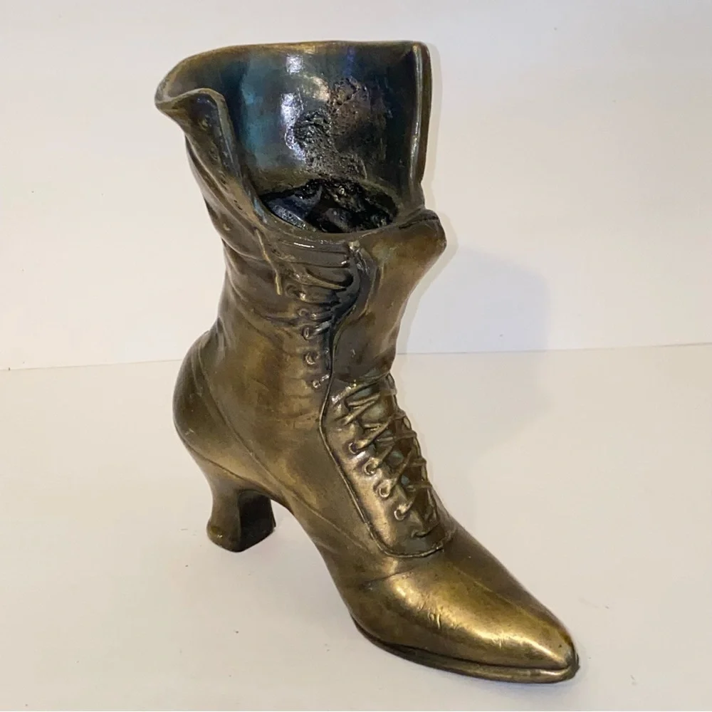 Vintage Cast Bronze Victorian Boot Planter - Picture 12 of 13